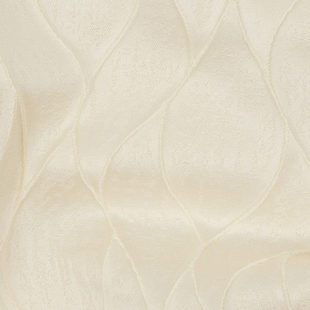 Polyester Jacquard - Ivory Leafy Lines - British Imported Detail