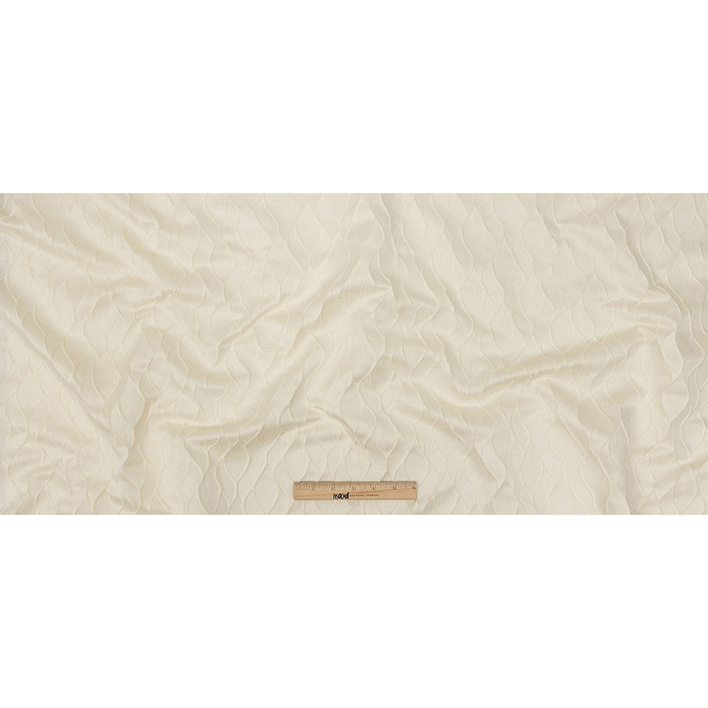 Polyester Jacquard - Ivory Leafy Lines - British Imported Full