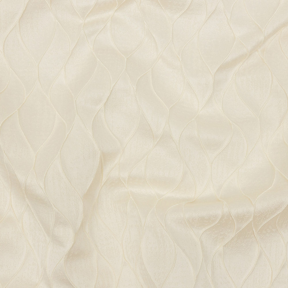 Polyester Jacquard - Ivory Leafy Lines - British Imported