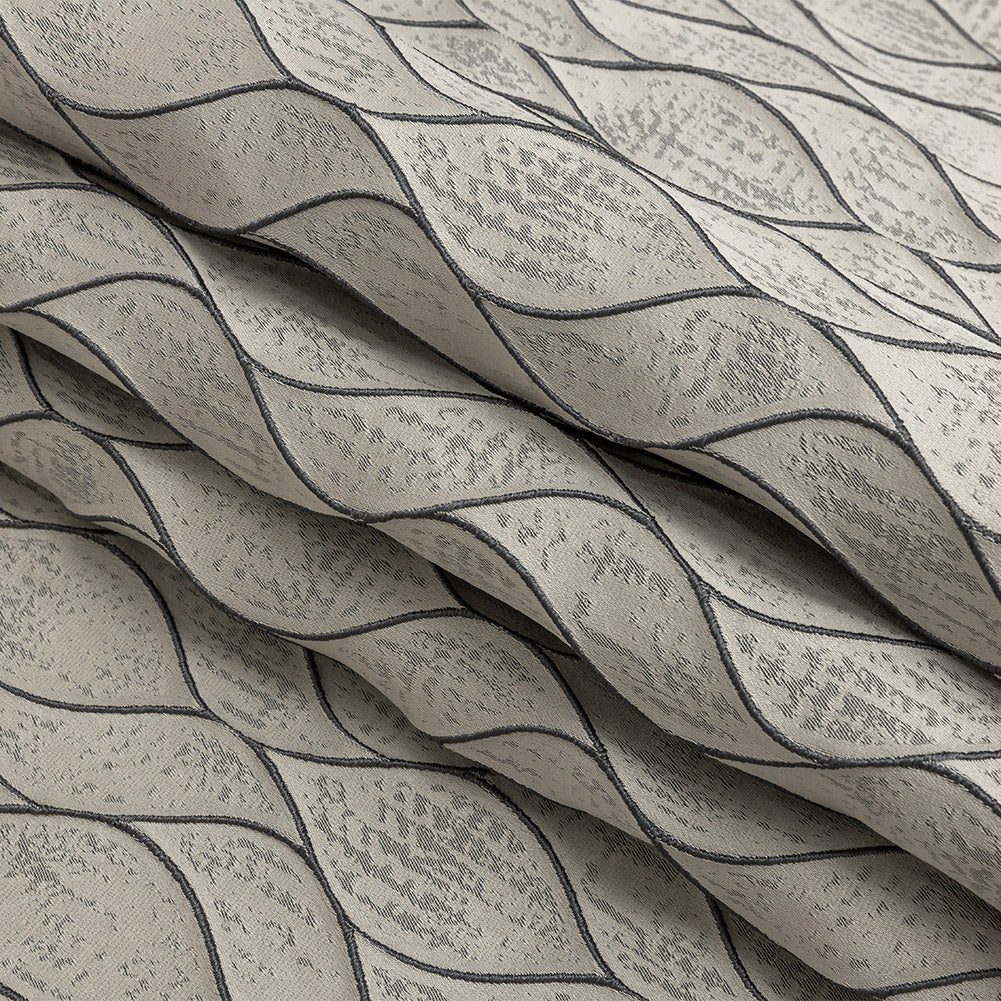 Polyester Jacquard - Pewter Leafy Lines - British Imported Folded