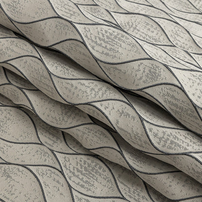 Polyester Jacquard - Pewter Leafy Lines - British Imported Folded