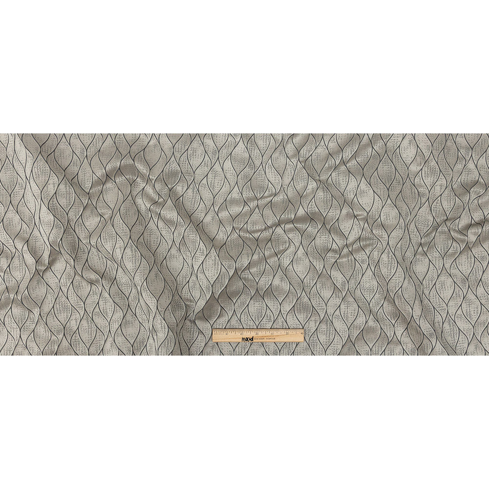 Polyester Jacquard - Pewter Leafy Lines - British Imported Full