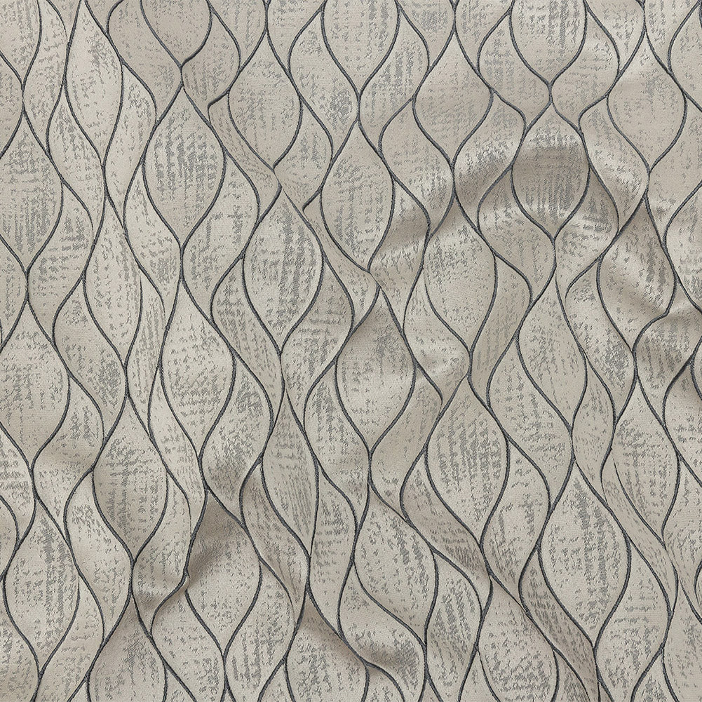 Polyester Jacquard - Pewter Leafy Lines - British Imported