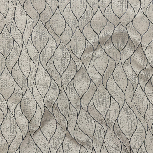 Polyester Jacquard - Pewter Leafy Lines - British Imported