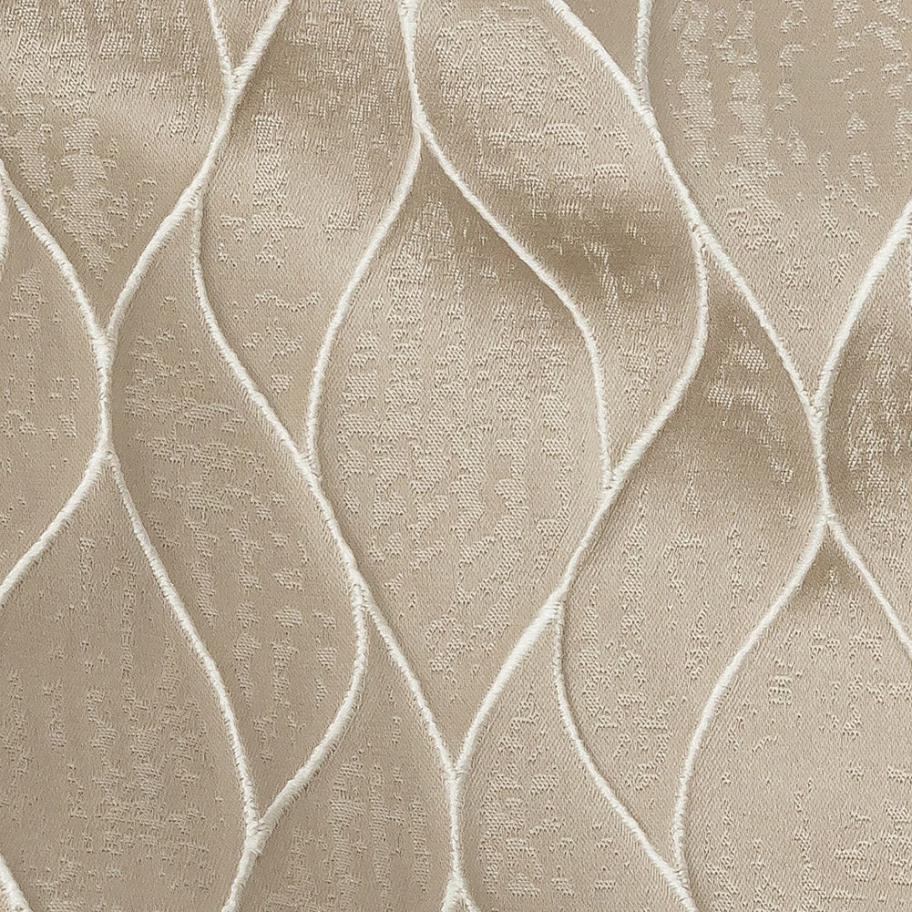 Polyester Jacquard - Taupe Leafy Lines - British Imported Detail
