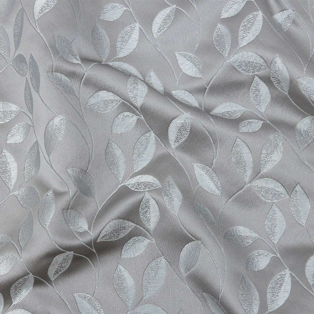 Satin-Faced Jacquard - Graphite Foliage - British Imported
