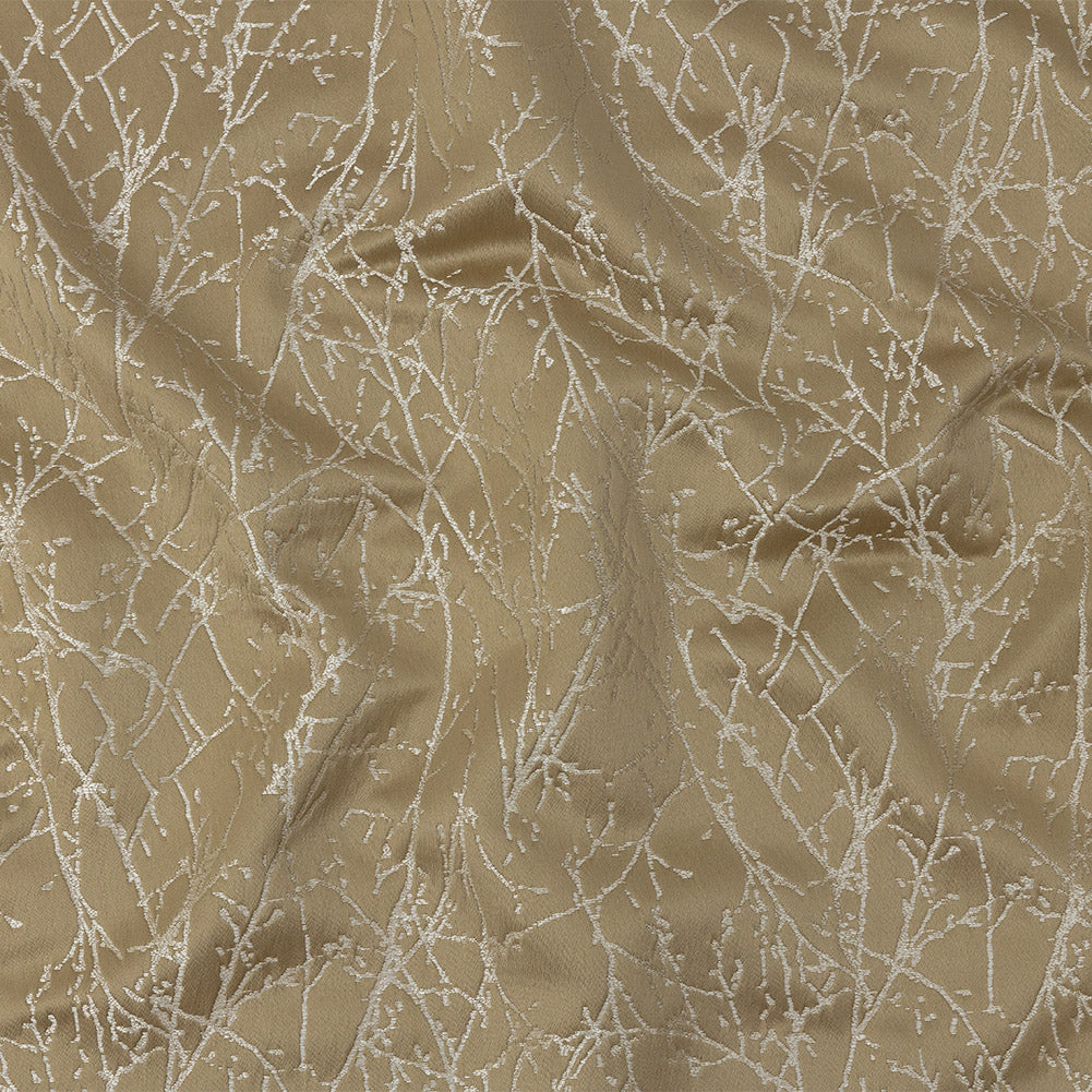 Polyester Jacquard - Gold Wintry Branches - British Imported