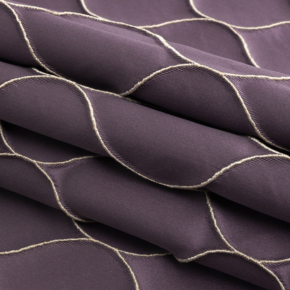Satin-Faced Drapery Jacquard - Amethyst Ogees - British Imported Folded