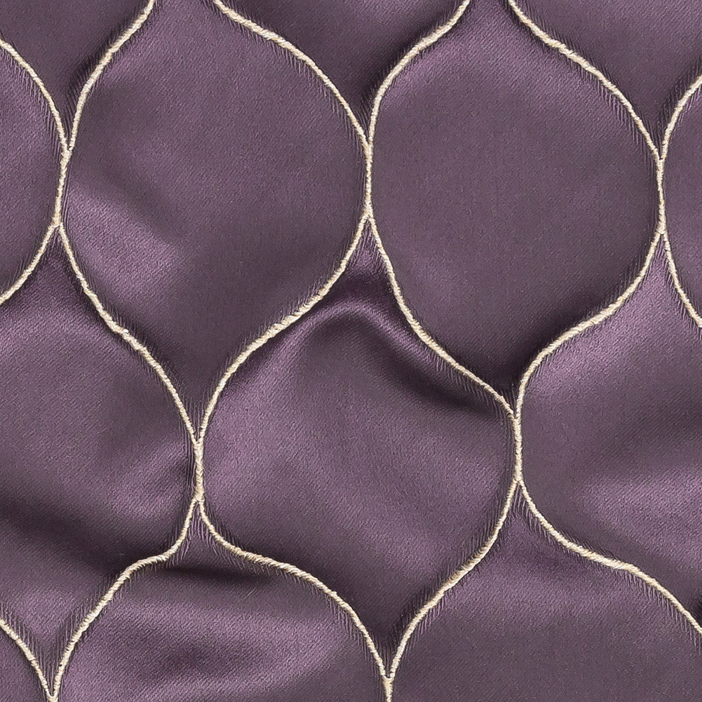 Satin-Faced Drapery Jacquard - Amethyst Ogees - British Imported Detail