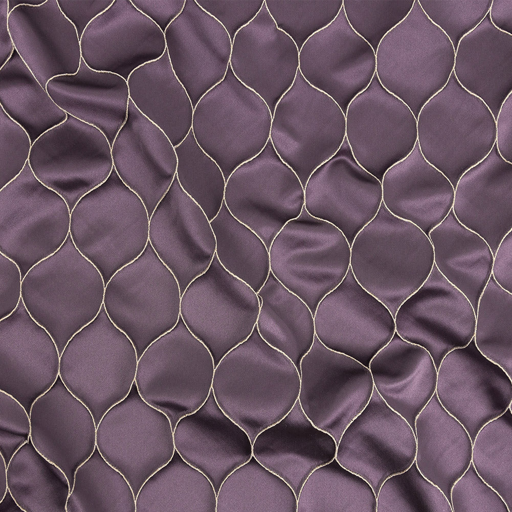 Satin-Faced Drapery Jacquard - Amethyst Ogees - British Imported