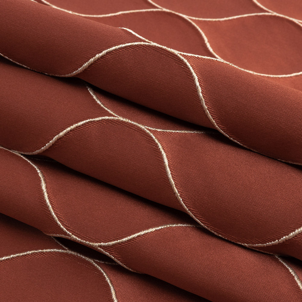 Satin-Faced Drapery Jacquard - Coral Ogees - British Imported Folded