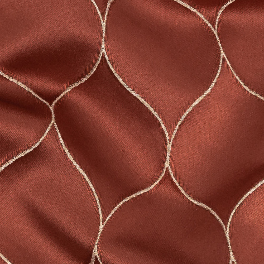 Satin-Faced Drapery Jacquard - Coral Ogees - British Imported Detail