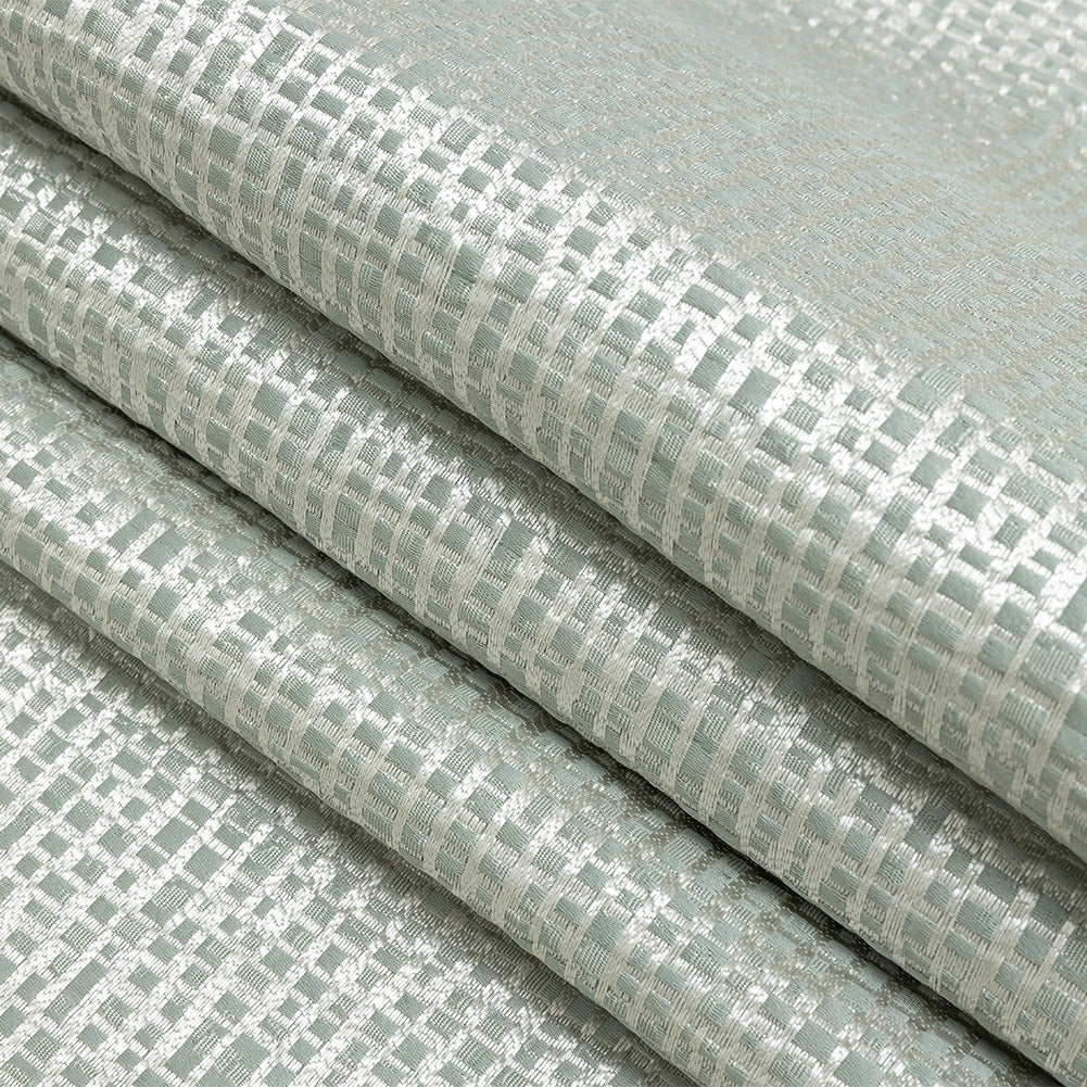 Polyester Jacquard - Seafoam Grid - British Imported Folded