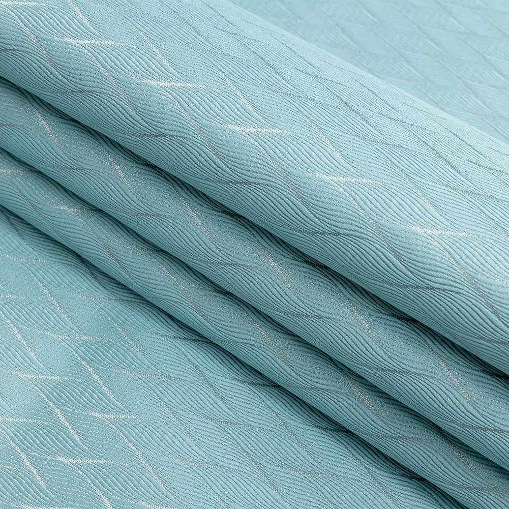 Drapery Jacquard - Aquamarine Flowing Leaves - British Imported Folded