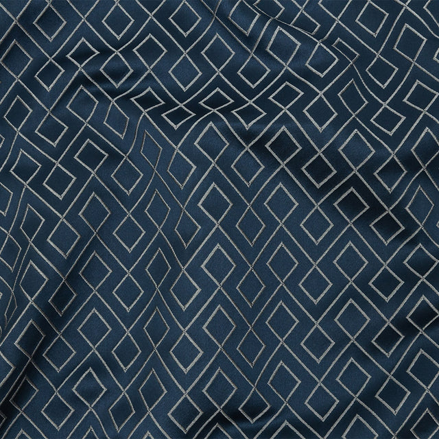 Satin-Faced Jacquard - Indigo Diamond Fret - British Imported