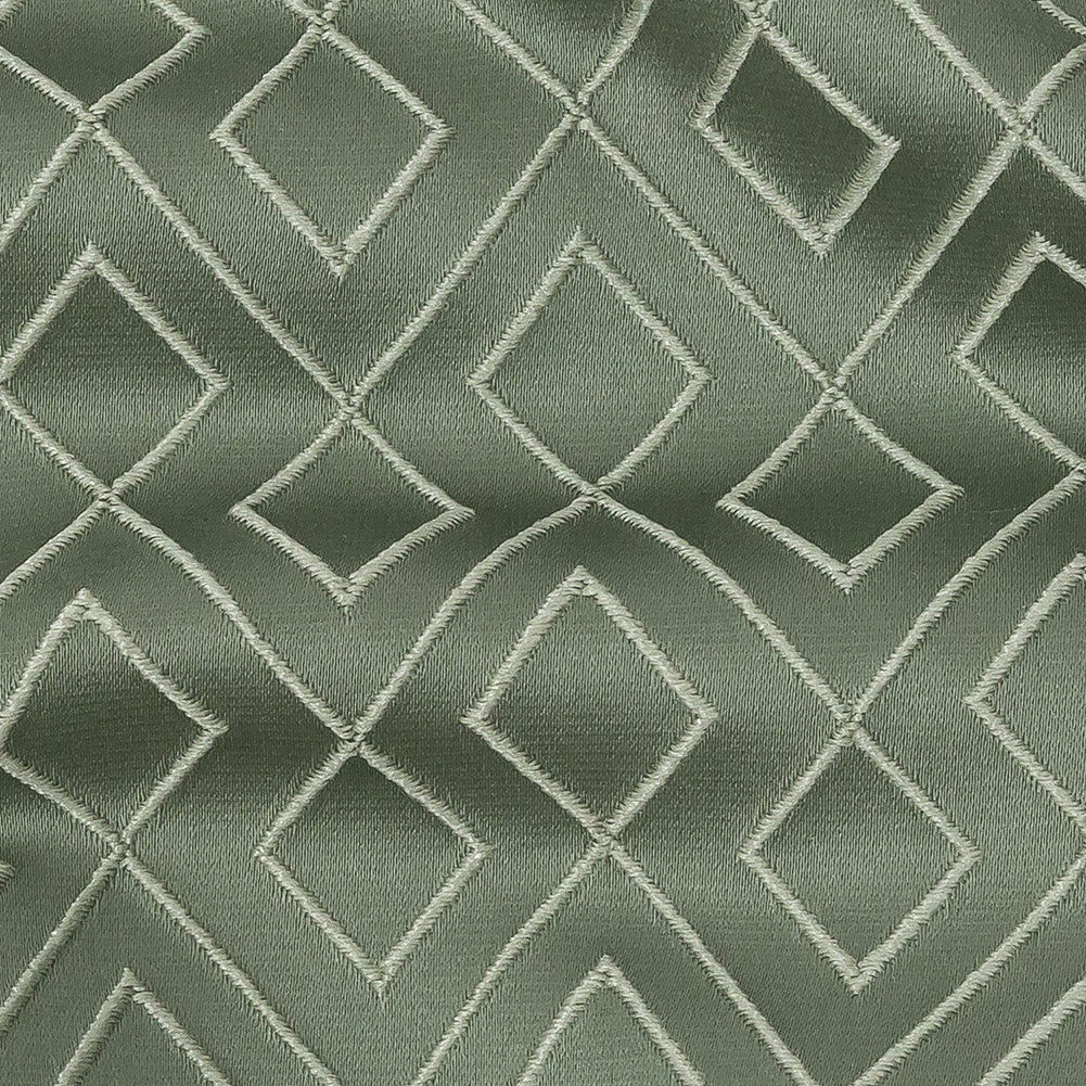Satin-Faced Jacquard - Sage Diamond Fret - British Imported Detail
