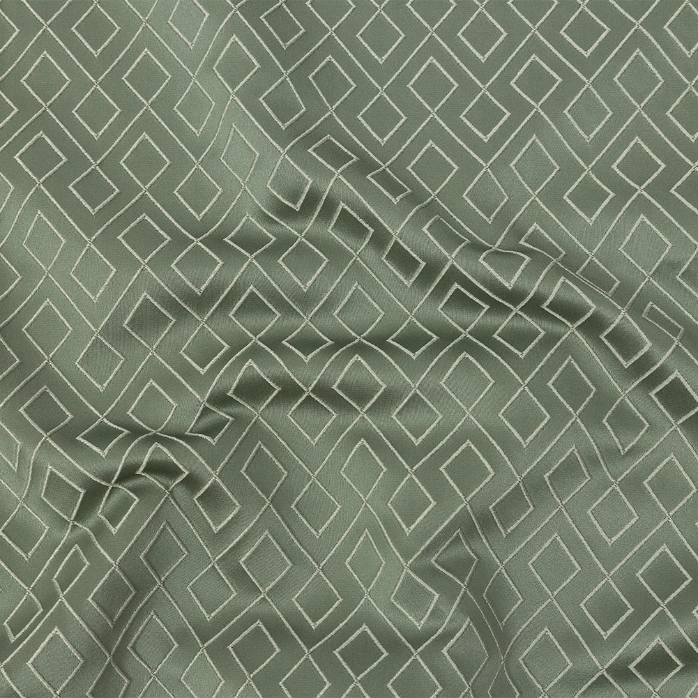 Satin-Faced Jacquard - Sage Diamond Fret - British Imported