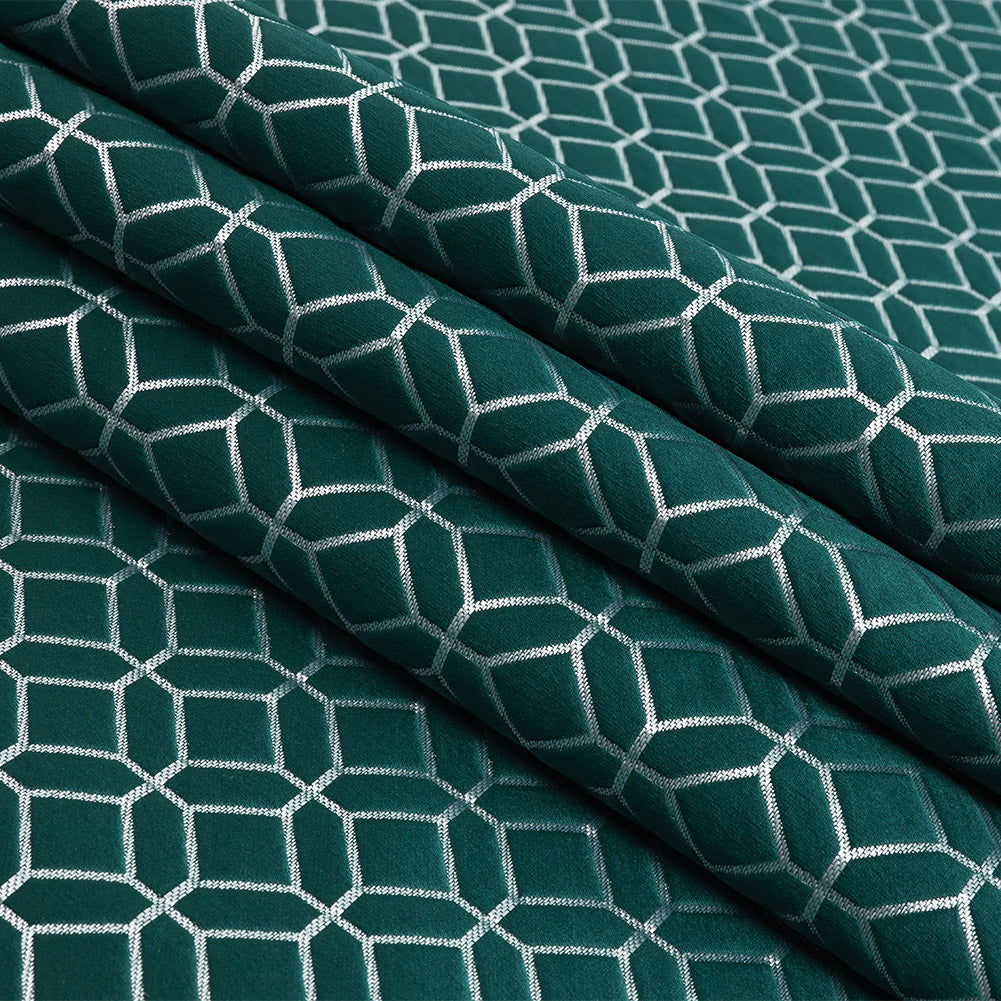 Polyester Jacquard - Emerald Tiled Geometric - British Imported Folded