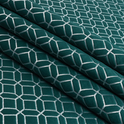 Polyester Jacquard - Emerald Tiled Geometric - British Imported Folded