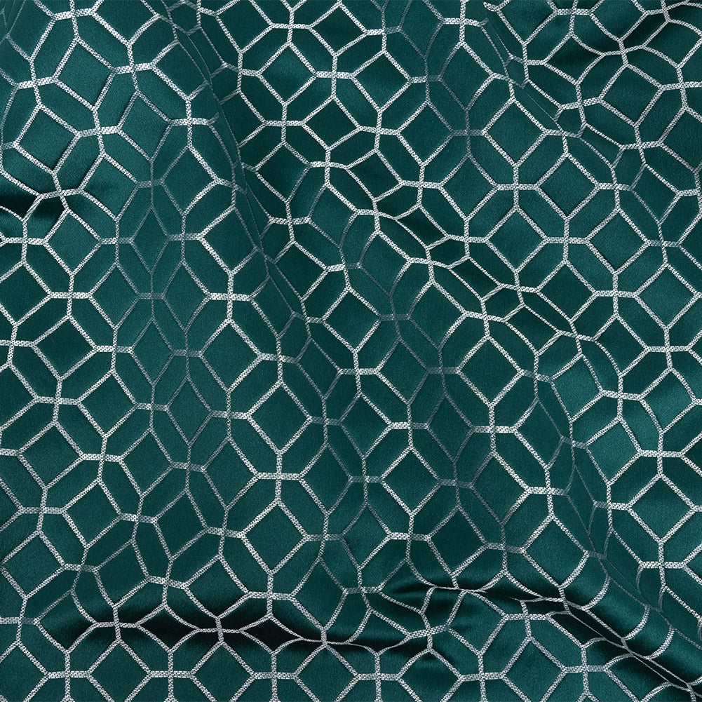Polyester Jacquard - Emerald Tiled Geometric - British Imported