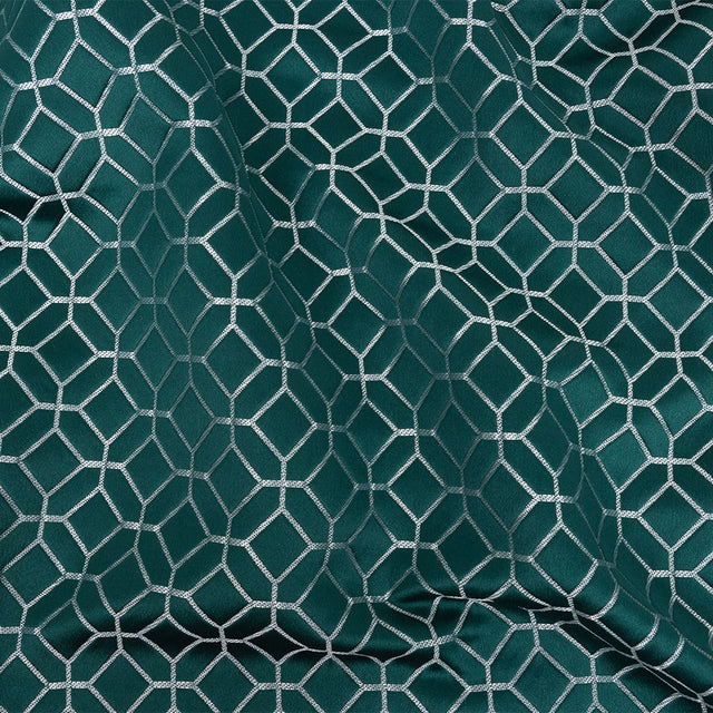 Polyester Jacquard - Emerald Tiled Geometric - British Imported