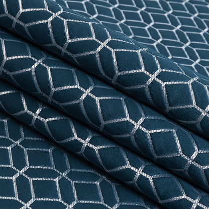 Polyester Jacquard - Indigo Tiled Geometric - British Imported Folded