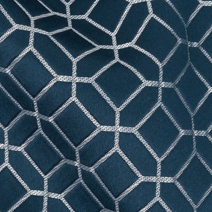 Polyester Jacquard - Indigo Tiled Geometric - British Imported Detail