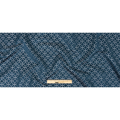 Polyester Jacquard - Indigo Tiled Geometric - British Imported Full