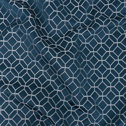 Polyester Jacquard - Indigo Tiled Geometric - British Imported