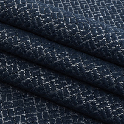 Polyester Jacquard - Indigo Geometric Boxes - British Imported Folded