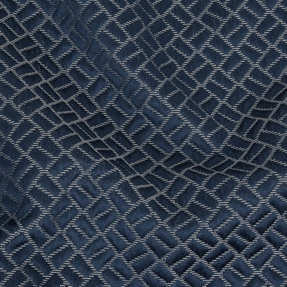 Polyester Jacquard - Indigo Geometric Boxes - British Imported Detail