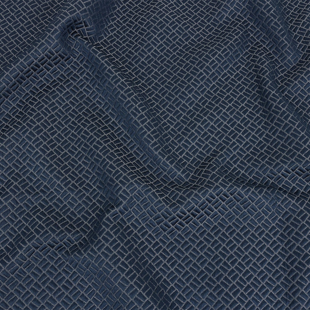 Polyester Jacquard - Indigo Geometric Boxes - British Imported