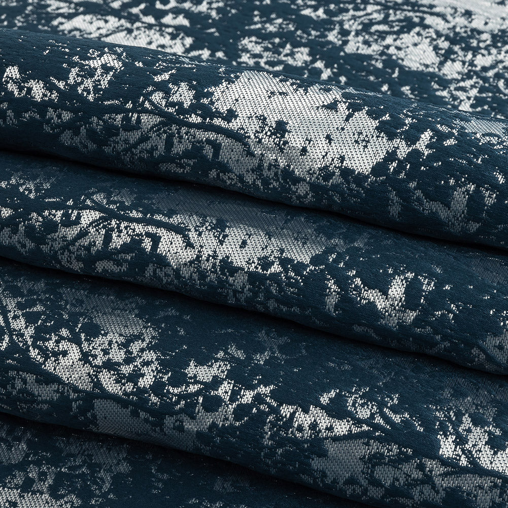 Polyester Jacquard - Indigo Abstract Trees - British Imported Folded