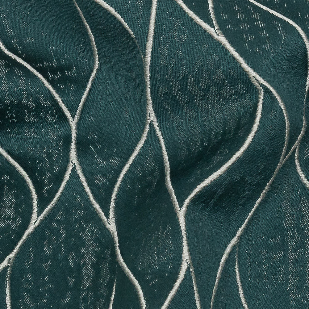 Polyester Jacquard - Emerald Leafy Lines - British Imported Detail
