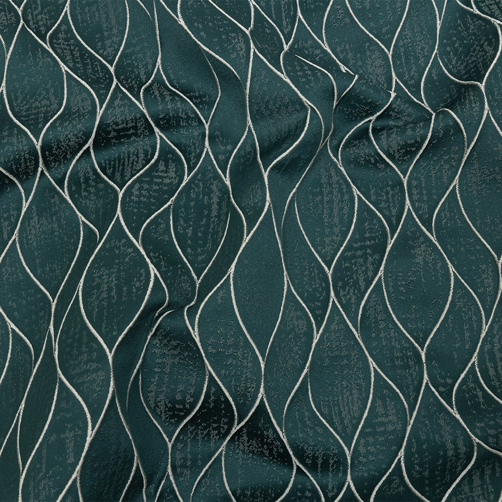 Polyester Jacquard - Emerald Leafy Lines - British Imported