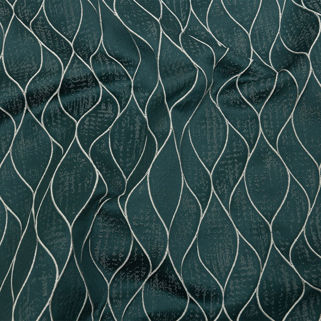 Polyester Jacquard - Emerald Leafy Lines - British Imported