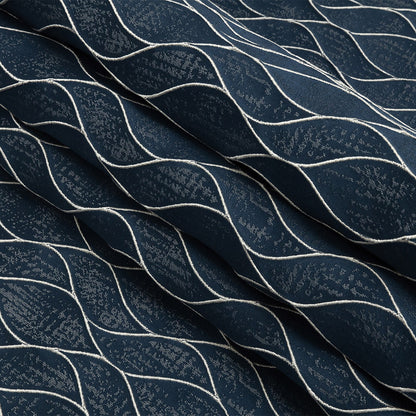 Polyester Jacquard - Indigo Leafy Lines - British Imported Folded