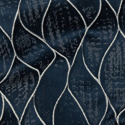 Polyester Jacquard - Indigo Leafy Lines - British Imported Detail