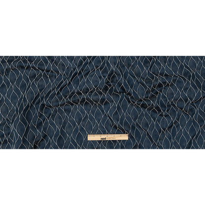 Polyester Jacquard - Indigo Leafy Lines - British Imported Full