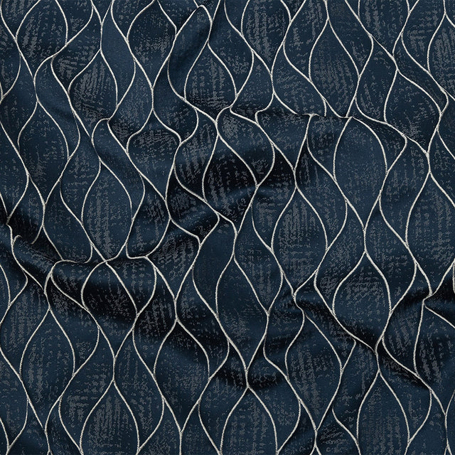 Polyester Jacquard - Indigo Leafy Lines - British Imported