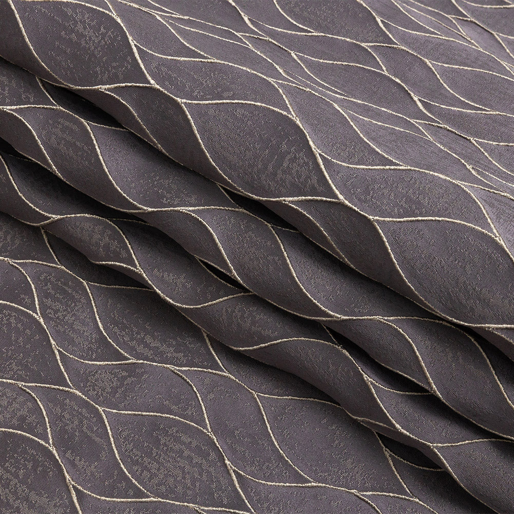 Polyester Jacquard - Iris Leafy Lines - British Imported Folded
