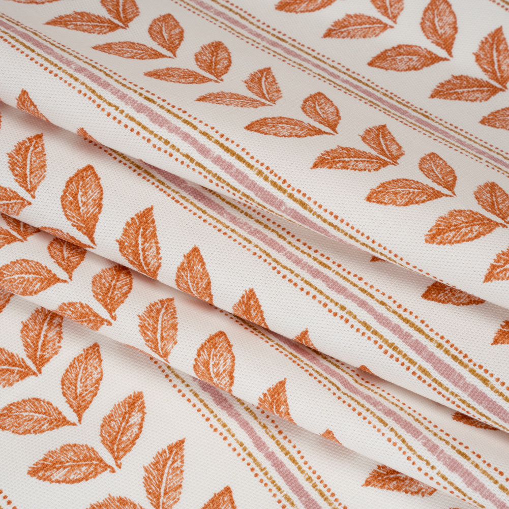 Cotton Canvas Print - Tangerine Leaves and Stripes - British Imported - Folded
