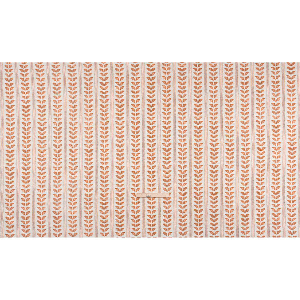 Cotton Canvas Print - Tangerine Leaves and Stripes - British Imported - Full