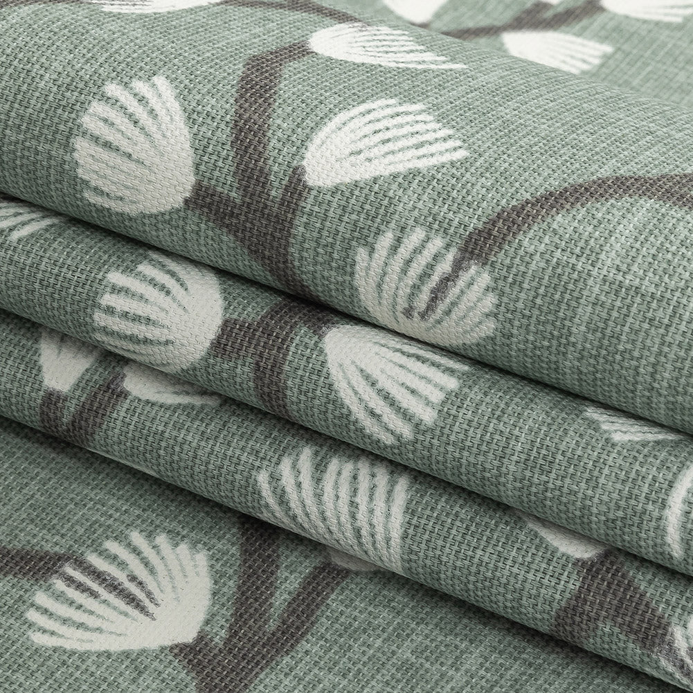 Cotton Canvas Print - Seafoam Japanese Blooms - British Imported Folded