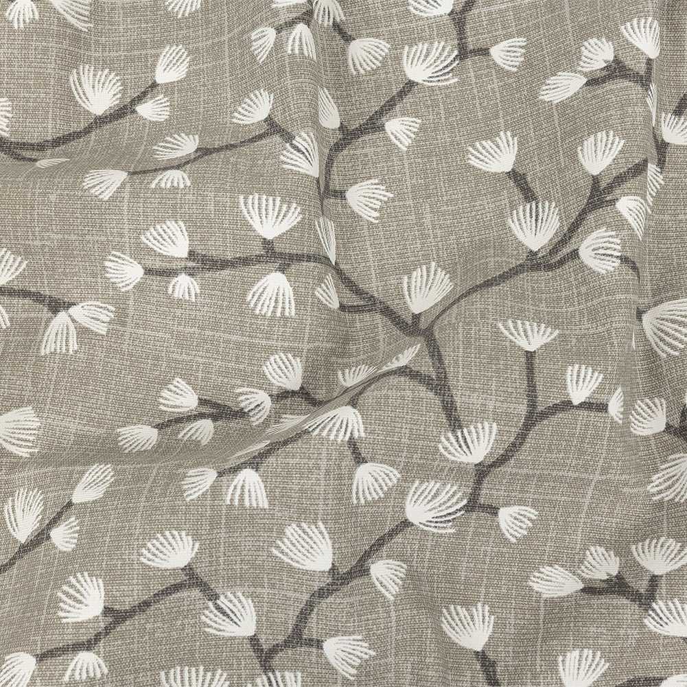 Cotton Canvas Print - Silver Japanese Blooms - British Imported