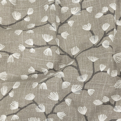 Cotton Canvas Print - Silver Japanese Blooms - British Imported
