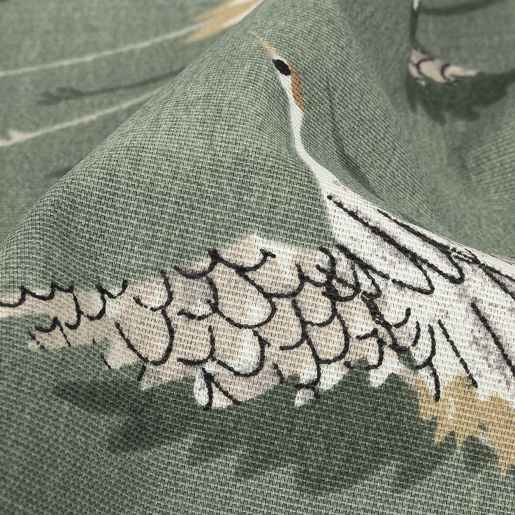 Cotton Canvas Print - Olive Cranes - British Imported Detail