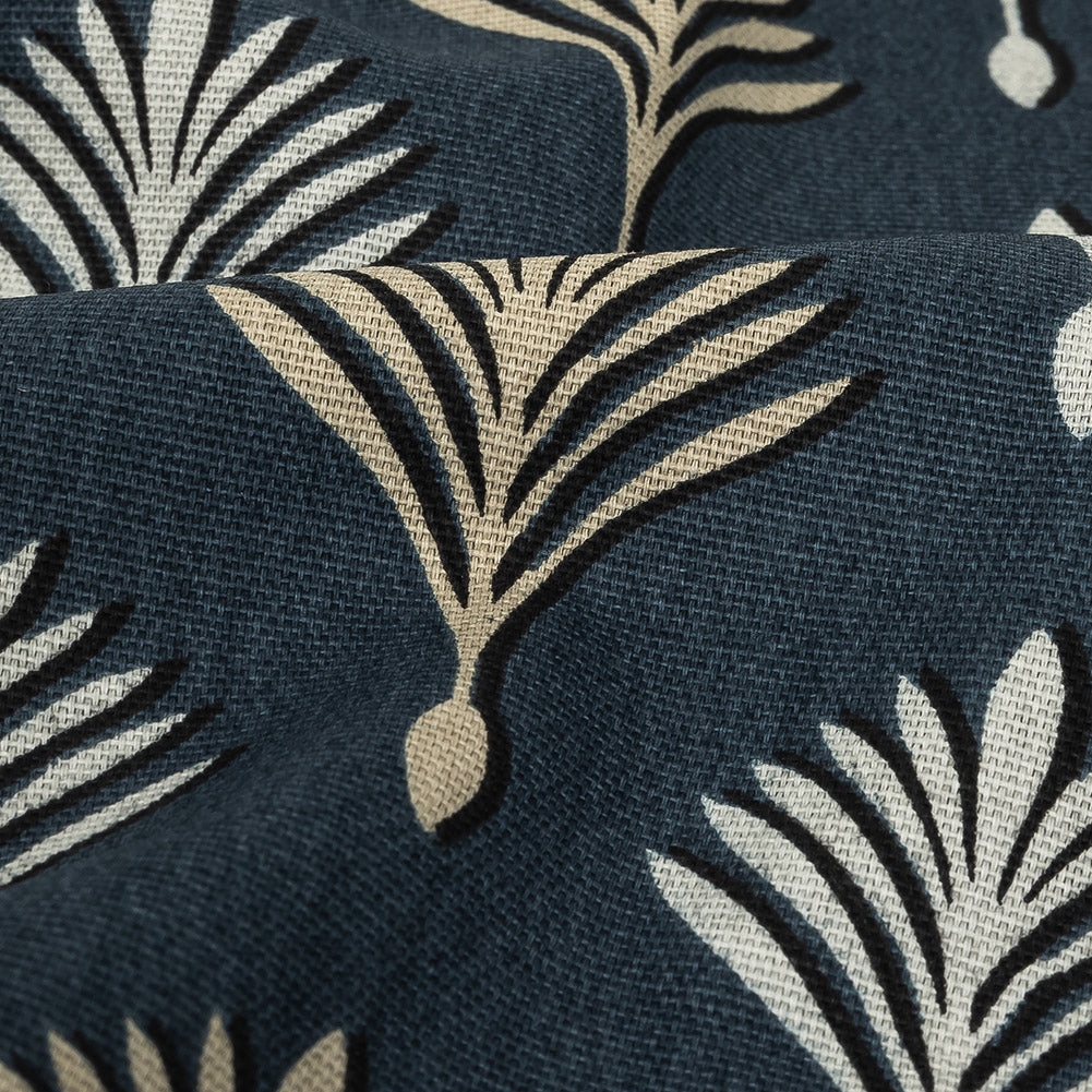 Cotton Canvas Print - Midnight Geometric Ferns - British Imported Detail