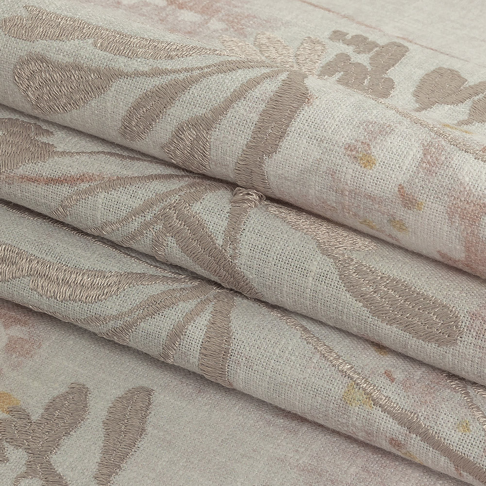 Printed and Embroidered Drapery Canvas - Dusky Pink Floral - British Imported Folded