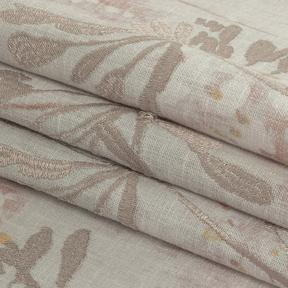 Printed and Embroidered Drapery Canvas - Dusky Pink Floral - British Imported Folded